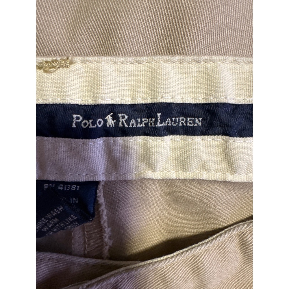 Polo Ralph Lauren Mens 36x32 Pleated Chino Pants Khaki Tan Cotton Straight Leg - Picture 2 of 5